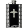 3.5 oz 'Gothic Celtic Cross' Black Bonded Leather Metal Ribs Flask