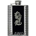 3.5oz 'Little Dragon' Black Bonded Leather Metal Ribs Boot Flask