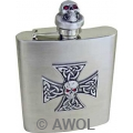 8oz 'Celtic Skull Cross' Heavy Gauge Premium Satin Finish with Skull Top & Funnel Gift Set