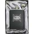 8oz 'Sláinte' Black Top Grain Leather Flask & Funnel Gift Set