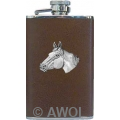3.5oz 'Horse Head' Brown Genuine Leather Boot Flask