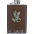 3.5oz 'Flying Eagle' Brown Genuine Leather Boot Flask