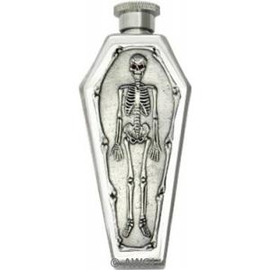 3.5oz 'Skeleton' Pewter Emblem Chrome Coffin Flask