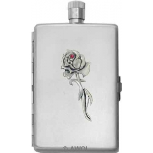 2oz 'Long Rose' Satin Flask & Cigarette Case Combo