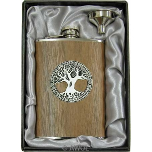 8oz 'Celtic Tree of Life'  American Walnut Wood Flask & Funnel Gift Set