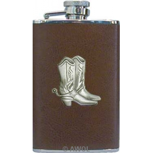 3.5oz 'Cowboy Boots' Brown Genuine Leather Boot Flask