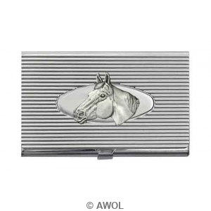 'Horse Head' Chrome Ribbed Business Card Case