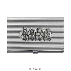 'Four Monkeys' Chrome Ribbed Business Card Case