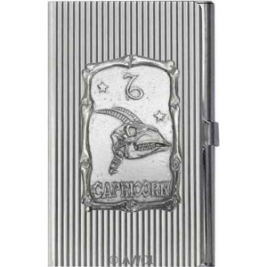 'Skull Zodiac Capricorn' Ribbed Business Card Case