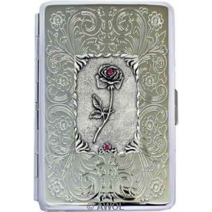 100mm 'Rose Panel' Florentine Chrome Cigarette Case