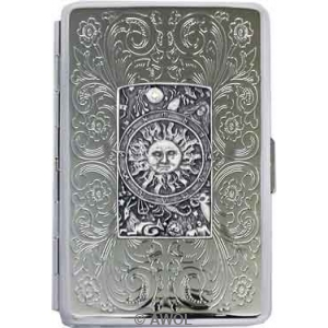 100mm 'Zodiac Sun' Panel Florentine Chrome Cigarette Case