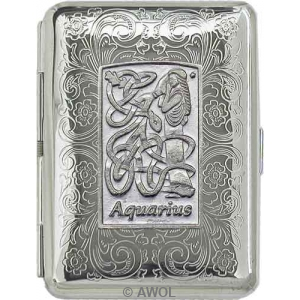 Slim King 'Celtic Zodiac Aquarius' Florentine Chrome Pocket Case