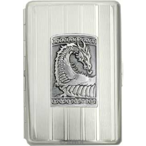 100mm 'Gothic Celtic Dragon' Chrome Stripes Cigarette Case / Stash Holder