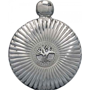 5oz 'Celtic Tree of Life' Round Chrome Flare Flask