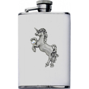 3.5oz 'Rearing Unicorn' White Genuine Leather Flask