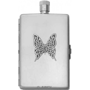 2oz 'Celtic Butterfly' Satin Flask & Cigarette Case Comb