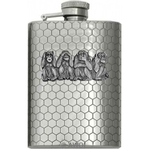 3.5oz 'Four Monkey' Honeycomb Chrome Boot Flask