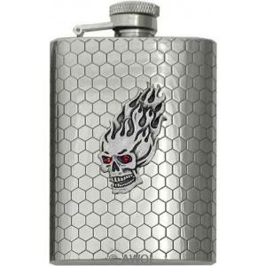 3.5oz 'Flaming Skull' Honeycomb Chrome Boot Flask