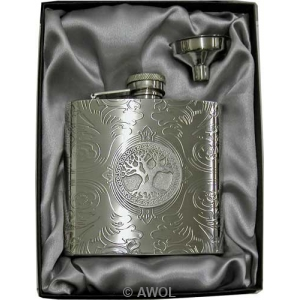 6oz 'Celtic Tree of Life' Premium Florentine Chrome Flask & Funnel Gift Set