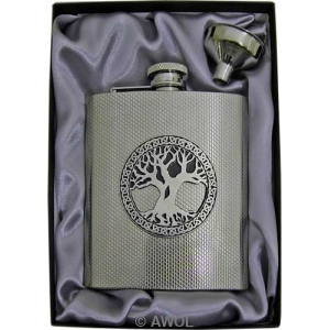 8oz 'Celtic Tree of Life' Scale Pattern Flask (Funnel Gift Set)