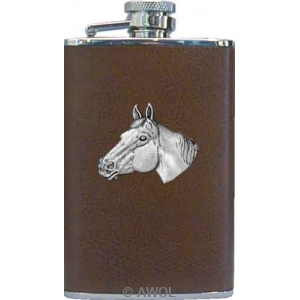 3.5oz 'Horse Head' Brown Genuine Leather Boot Flask