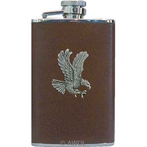 3.5oz 'Flying Eagle' Brown Genuine Leather Boot Flask