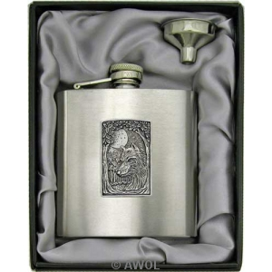 8oz 'Wolf in the Woods' Heavy Gauge Premium Satin Flask & Funnel Gift Set