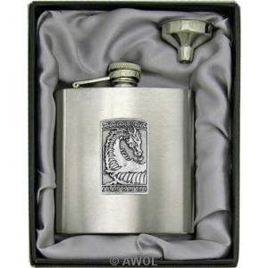 8oz 'Gothic Celtic Dragon' Heavy Gauge Premium Satin Flask & Funnel Gift Set