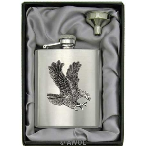 8oz 'Flying Eagle' Heavy Gauge Premium Satin Flask & Funnel Gift Set