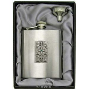 6oz 'Celtic Cross Circle' Heavy Gauge Premium Satin Flask & Funnel Gift Set