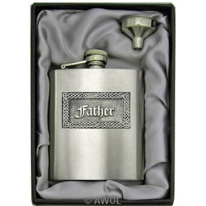 8oz Celtic 'Father' Heavy Gauge Premium Satin Flask & Funnel Gift Set