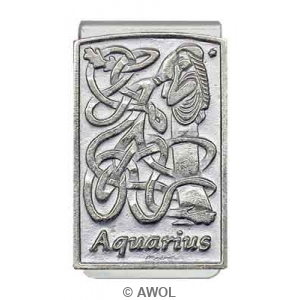'Celtic Zodiac Aquarius' Pewter Panel Silver Tone Money Clip