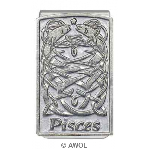 'Celtic Zodiac Pisces' Pewter Panel Silver Tone Money Clip