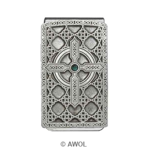 "Celtic Cross Circle" Pewter Panel Silver Tone Money Clip