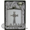 6oz 'Intricate Celtic Cross' White Genuine Leather Flask & Funnel Gift Set